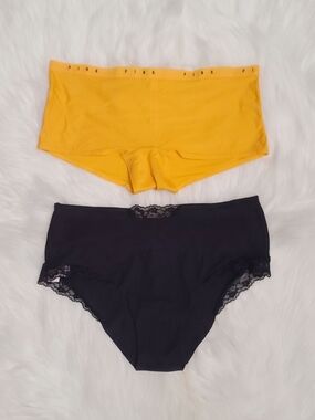 PINK Victoria's Secret Yellow & Black Panty Set - Boyshort & Lace High-Waist